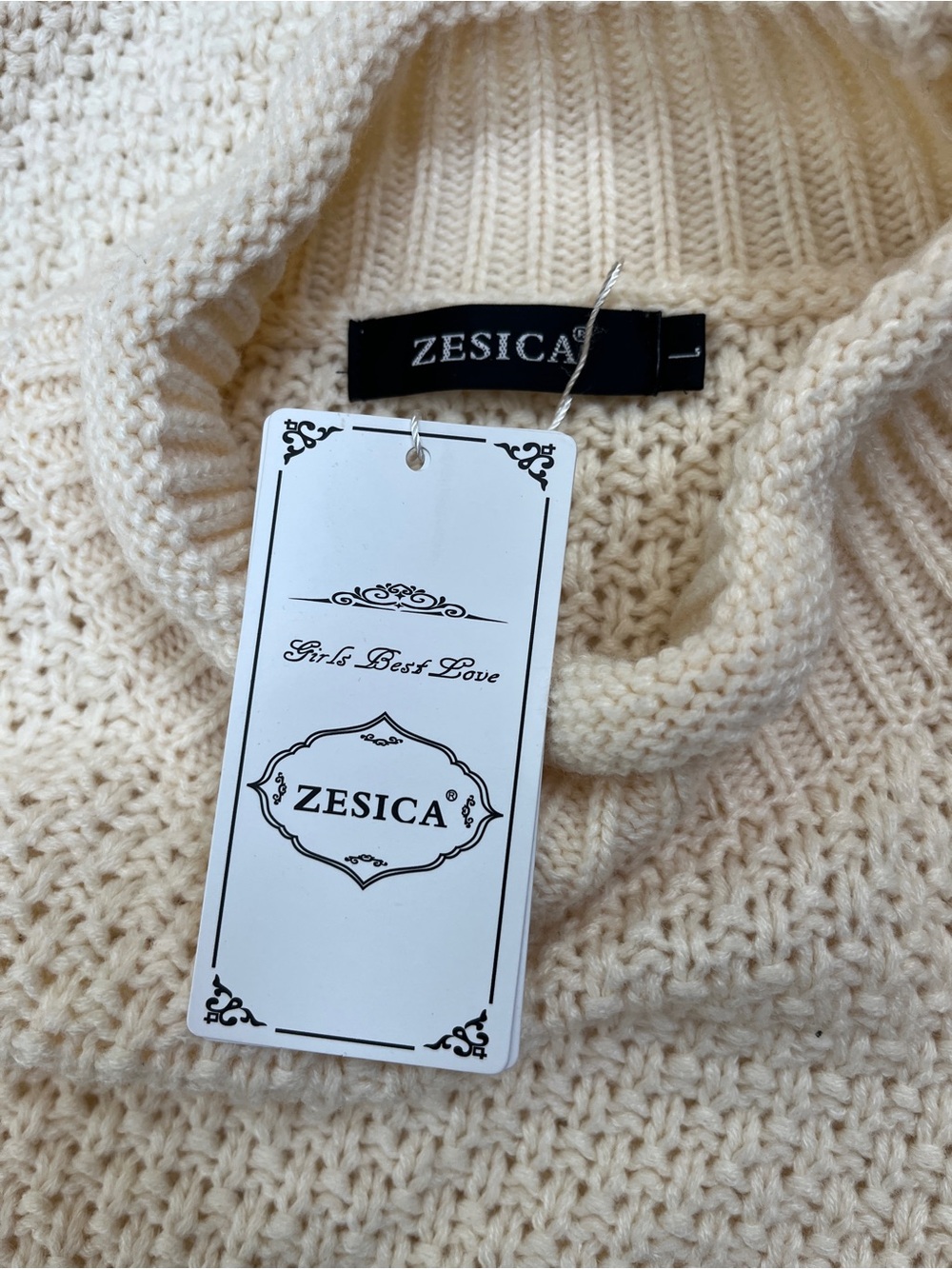 ZESICA Cream Textured Waffle Knit Sweater Mock Neck Oversized Womens Large NWT - Picture 7 of 12